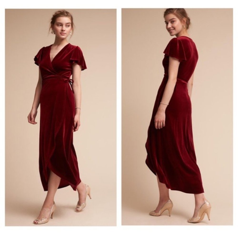 Large~BHLDN~Red Velvet Wrap Dress